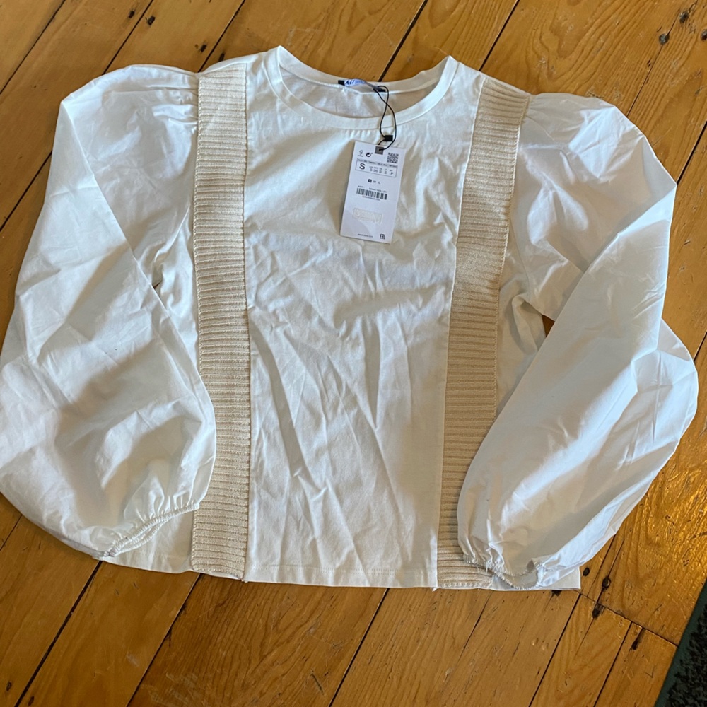Zara White Top with Cream Accents. NWT